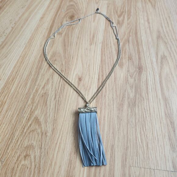 Plunder Gold Tone Multi Strand Gray Tassel Statement Layered Boho Necklace 19in - Picture 6 of 8